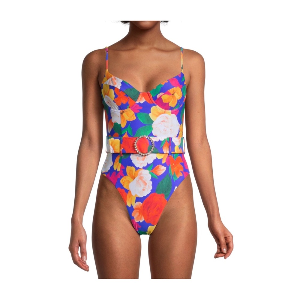 WeWoreWhat🌺Danielle Floral-Print Belted Swimsuit